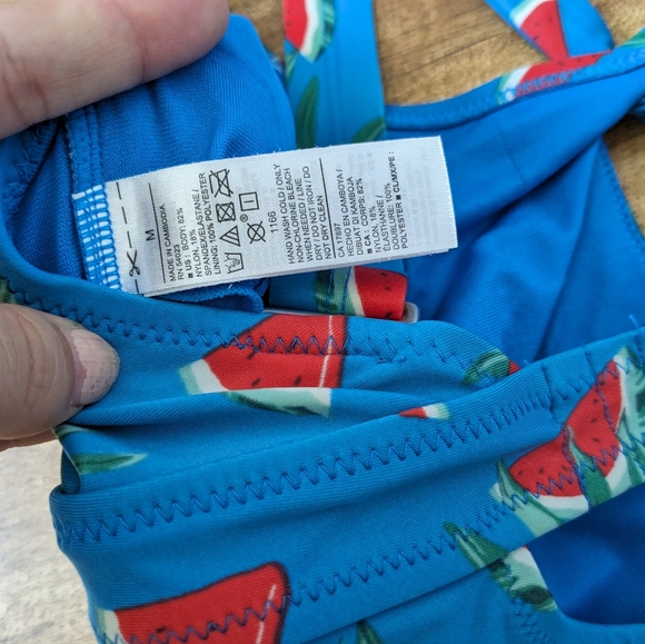 Watermelon Blue Bikini Top/ Tankini Cropped Halter Style with Bow - Picture 4 of 5